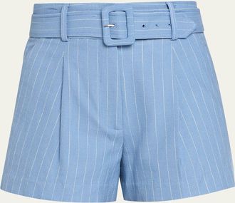 Veronica Beard Piper Belted Pinstripe Shorts