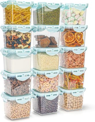 OEM Juego De 15 Recipientes De Pl&aacute;stico Herm&eacute;ticos Apilables De 650 Ml, Aptos Para Microondas, Ideales Para Guardar En La Cocina