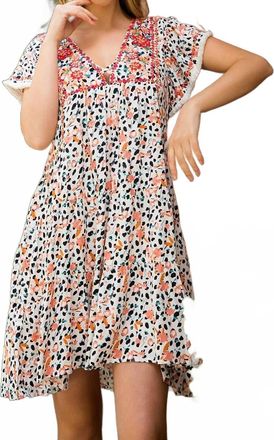 THML Clothing Mixed Print Embroidered Dress In Multi