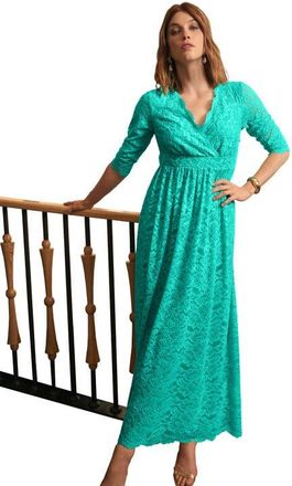 Jessica London Stretch Lace Maxi Dress in Aqua Sea at Nordstrom, Size 26