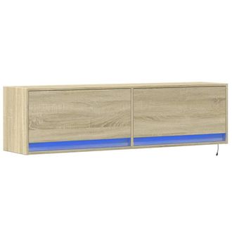 Berkfield Home TV Wall Cabinet with LED Lights Sonoma Oak 140x31x38 cm in Tan | Size: 140 x 31 x 38 cm