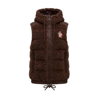 Moncler Gilet met capuchon en imitatiebont - Dames - Jassen - Bruin - Maat: M Zijde