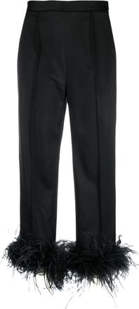 Styland feather-trim cropped trousers - women - Ostrich Feather/Nylon/Spandex/Elastane/Virgin Wool - S - Black