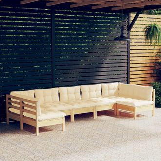 vidaXL Muebles De Jard&iacute;n 7 Pzas Y Cojines Madera Maciza De Pino Crema Vidaxl