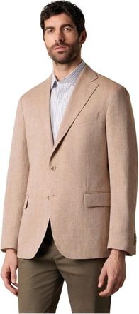 Brooks Brothers Herringbone Linnen Wollen Blazer - Heren - Blazers - Bruin - M - Wol - Jassen