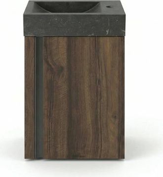 Saniclass Chaci Toiletmeubelset - 40x65cm - 1 deur - 1 kraangat - rechts - fontein natuursteen donker - noten
