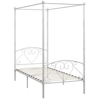 vidaXL 284426 Canopy Bed Frame without Mattress White Metal 90x200 cm vidaXL