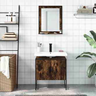 Berkfield Home Stylish 2 Piece Bathroom Cabinet Set Smoked Oak Engineered Wood in Brown