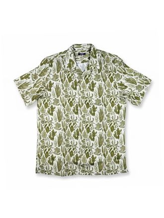Benson Mens Short Sleeve Linen Camp Collar Shirt In Olive