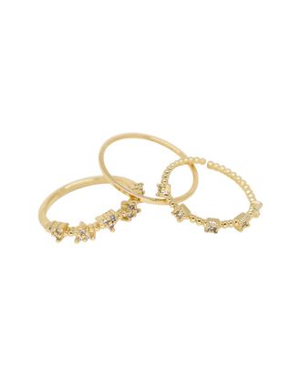 Ettika 18K Plated Crystal Set Of 3 Rings