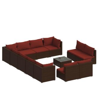 vidaXL Set Muebles De Jard&iacute;n 13 Pzas Y Cojines Rat&aacute;n Sint&eacute;tico Marr&oacute;n Vidaxl