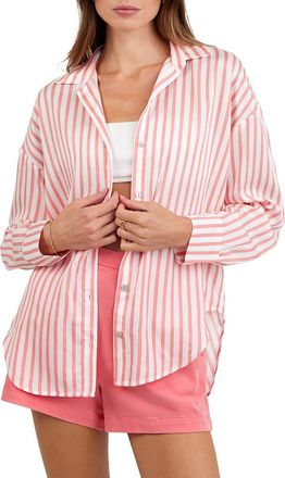 Bella Dahl Stripe Oversize Button-Up Shirt in Wild Coral at Nordstrom, Size X-Small