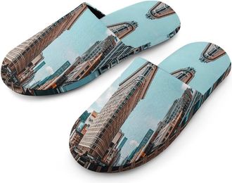 Generic Flatiron Building in New York Cotton Slippers for Men Memory Foam House Slippers Soft Anti-skid Sole Indoor Outdoor Shoes