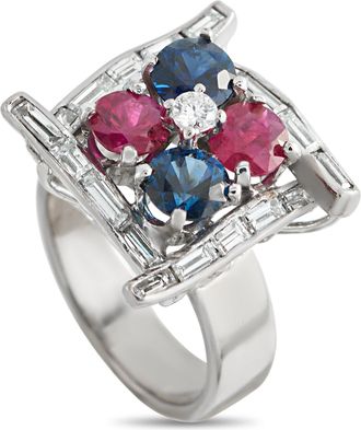 Luxury Bazaar 14K White Gold 0.90ct Diamond, Ruby, and Sapphire Ring MF25-050626