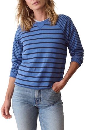 Marine Layer Raglan Sleeve Reversible Cotton Blend Top in Faded Blue Stripe at Nordstrom, Size X-Small