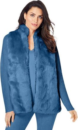 Roaman's Faux Fur Cardigan Sweater in Dusty Indigo at Nordstrom, Size 44