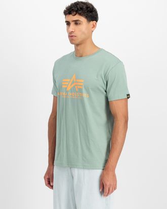 Alpha Industries T-Shirt ALPHA INDUSTRIES Basic T-Shirt, Herren, Gr. XXL, frost gr&uuml;n, Single Jersey, Obermaterial: 100% Baumwolle, bedruckt, regular fit normal, Rundha