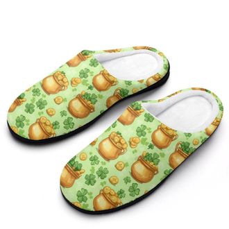 Generic Shamrock St-Patricks Day Coins Womens Slippers Warm House Slippers Indoor House Shoes with Anti-Skid Rubber Sole