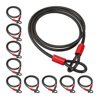 Relaxdays 10 X Candado De Cable Para Bicicletas Y Maletas, 2m, Acero Recubierto Con Presillas, Largo, Negro
