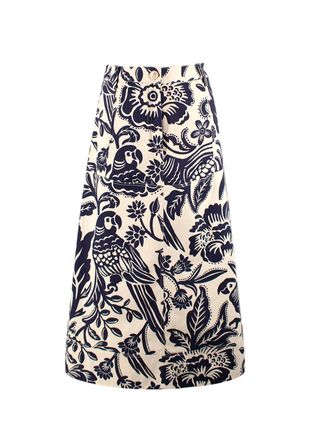 Johanna Ortiz Blue and Cream Floral Print Skirt Size XXS