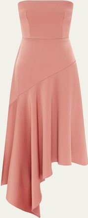 Alex Perry Strapless Asymmetric Satin Crepe Midi Dress