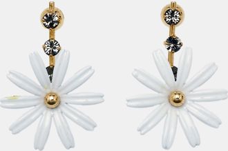Marni Daisy Crystals White Coated Gold Tone Bar Earrings
