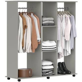 HOMCOM Mobile Double Open Wardrobe w/ Clothes Hanging Rail Clothing Grey | TJ Hughes