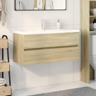 Berkfield Home Durable 2 Piece Bathroom Furniture Set Ceramic & Engineered Wood in Light Oak