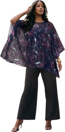 Roaman's Georgette Poncho in Navy Hibiscus at Nordstrom, Size 36