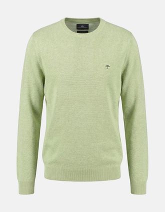 Fynch-Hatton Mens Fine Knit Air Cotton Crewneck Sweater Pear - Green - Size: 46