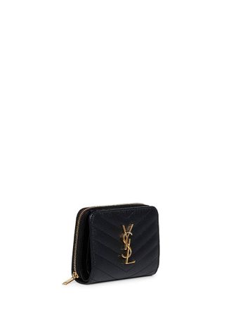 Saint Laurent Womens Zip-Around Wallet Cassandre Black Leather Calfskin & Purses