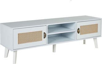 Beliani Beliani - Mueble Tv Blanco Crema Beige 140 X 39 Cm Mdf 2 Estantes Frentes De Rat&aacute;n Parton