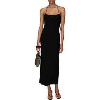 Mango Knit Halter Neck Midi Dress in Black at Nordstrom, Size 10