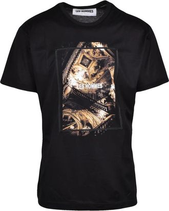 Les Hommes Black Architectural Print Cotton T-Shirt