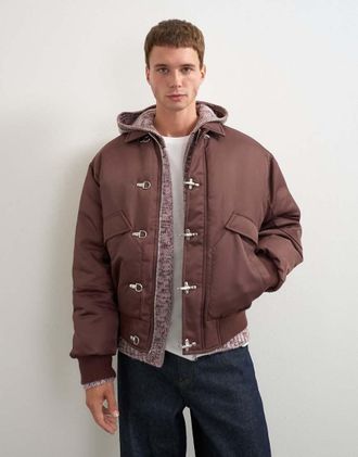 Topman bomber imbottito con chiusura a gancio bordeaux-Rosso