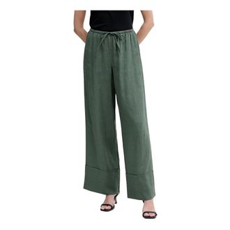 Benetton Linnen Wijde Broek - Dames - Wijde Broeken - Groen - S - Linnen - Broeken