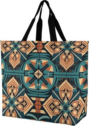 Generic Dark Orange Grid Shopper Bag Portable Shoulder Bag Durable Shopping Bags For Travel Beach Daily Use