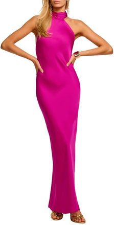 Ramy Brook Tatiana Halter Neck Satin Gown in Fiesta Pink at Nordstrom, Size 12