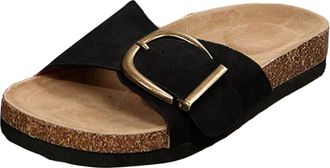 Generic Womens Flat Slide Slippers with Arch Support Slip On Comfortable Cork Footed with Adjust Buckle Memory Foam Slide for Beach Summer Vacation Womens San