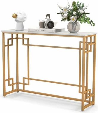 Costway Costway - Modern Console Table Faux Marble Narrow Entryway Hallway Table Accent Desk 110cm