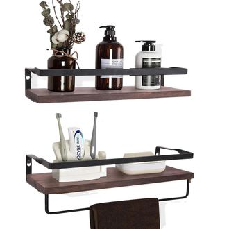 OEM Estanter&iacute;a Flotante De Pared, Juego De 2, Madera De Pino Y Hierro Duradera, Color Chocolate