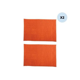 MSV Juego De 2 Alfombras De Ba&ntilde;o Chenille Microfibra 50x80cm Naranja Msv