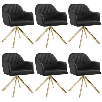 TecTake Armchair Lona Set Of 6 - Black/Gold in Black | Size: 6 Pack