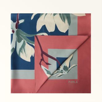 Furla Tortona Foulard Marsala Rosso Twill Di Seta Con Stampa Little Magnolia Donna