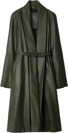 Burberry Cappotto in pelle con cintura - Verde