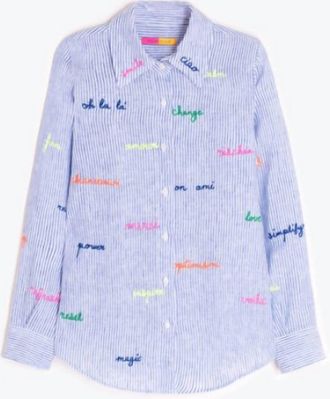 Vilagallo Womens Embroidery Shirt In Blue/white Stripe
