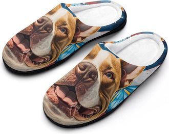 Generic Dog Sunflower Butterfly U.S. Flag Cotton Womens Slip-on Slippers Winter Warm House Shoes with Rubber Sole for Home Office Hotel