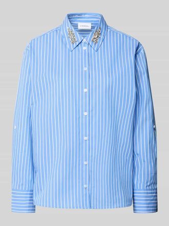 Comma Regular Fit Hemdbluse mit Ziersteinbesatz in Bleu, Gr&ouml;&szlig;e 34