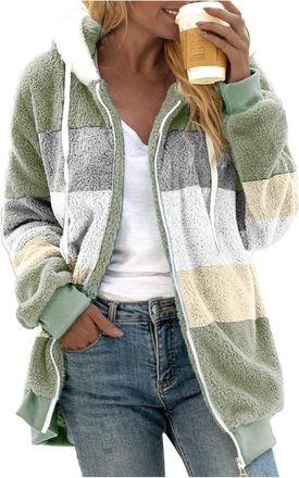 Generic Fleece Jacket Womens Winter Jacket with Pockets Hoodie Warm Sweat Jacket Casual Winter Coat with Zip Large Sizes Fleece Jacket Fluffy Teddy Jacket The