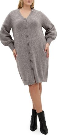 City Chic Eleni Button Front Long Sleeve Sweater Dress in Charcoal Marl at Nordstrom